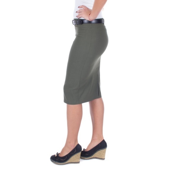 Professional Pencil Skirt with Belt, D-3018, Olive - Picture 3 of 4